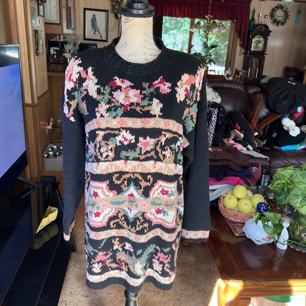 V I N T A G E 🌸 slouchy granny floral embroidered sweater🌸 - Picture 4 of 15